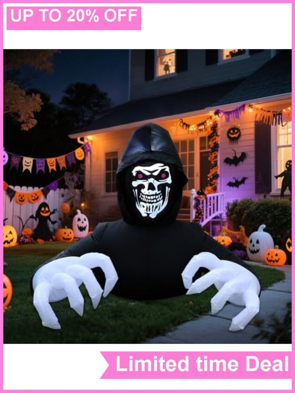 6FT Halloween Grim Reaper Inflatable Outdoor Yard Decoration LED